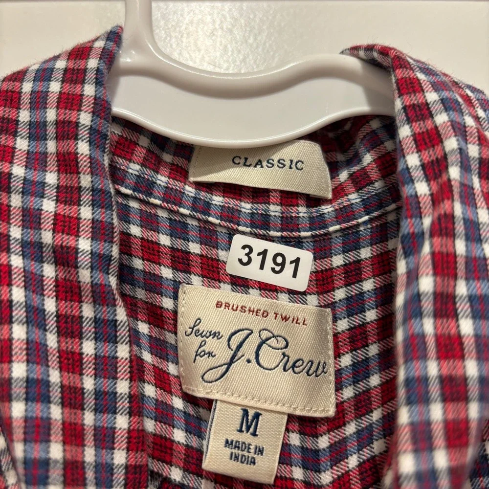 J. Crew Mens Brushed Twill Plaid Button Down Shirt Red White Blue Classic Fit M